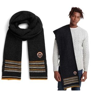 Superdry Woodruff Scarf Ribbed Knit Black Yellow Striped Warm Winter Men’s O/S